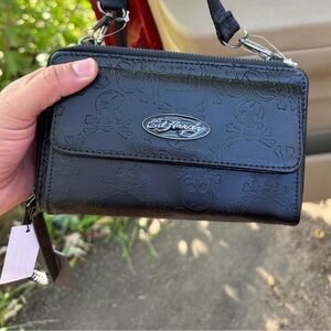 Ed Hardy Black Skull Embossed Clutch